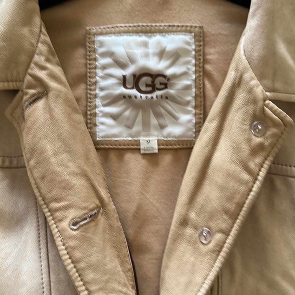 UGG Australia Genuine Lamb Leather Jacket - Tan Beige Button Up Coat, Size M - Picture 10 of 15